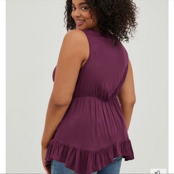 Torrid Babydoll Stretch Challis Crochet Trim Lace-Up Tank size 00 - Picture 1 of 3